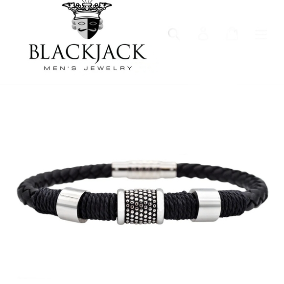 Other - Blackjack Men's Leather Stainless Steel Bracelet